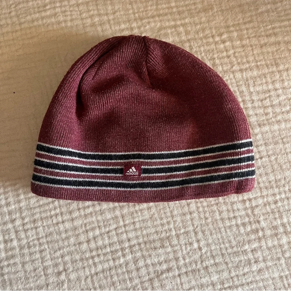 Adidas Mens Originals Weave Mix-Knit Beanie Collegiate Burgundy Logo One Size